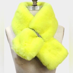 Super Luxurious Neon Yellow Faux Fur crossover Scarf w/ Crystal strap detail